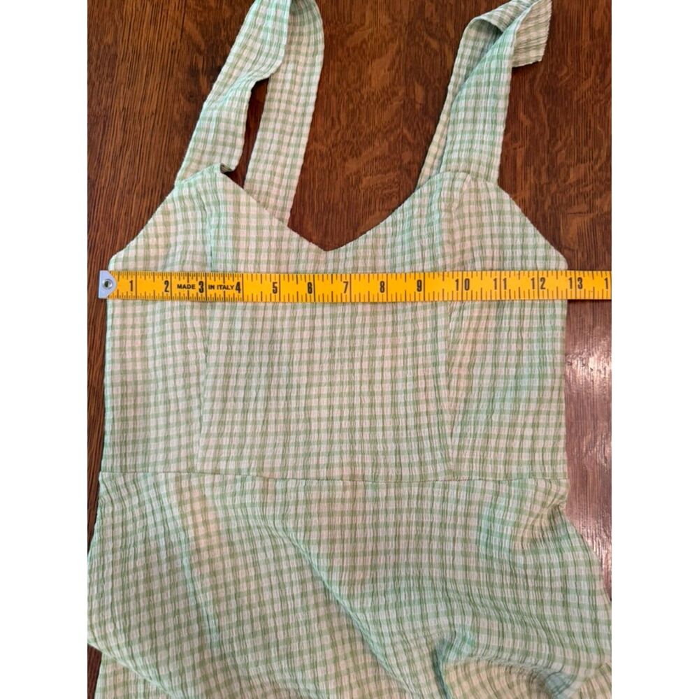 MNG Mango Green Gingham Seersucker Midi Dress Smocked Back Size S - Picture 5 of 8
